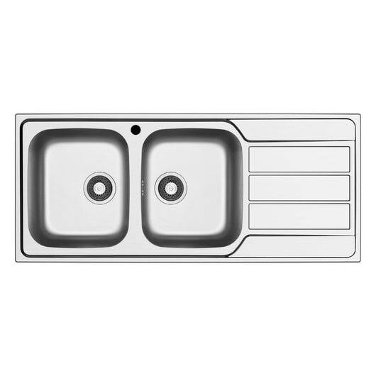 Lavello da incasso Tirreno116 in acciaio inox 2 vasche e gocciolatoio destro 116x50