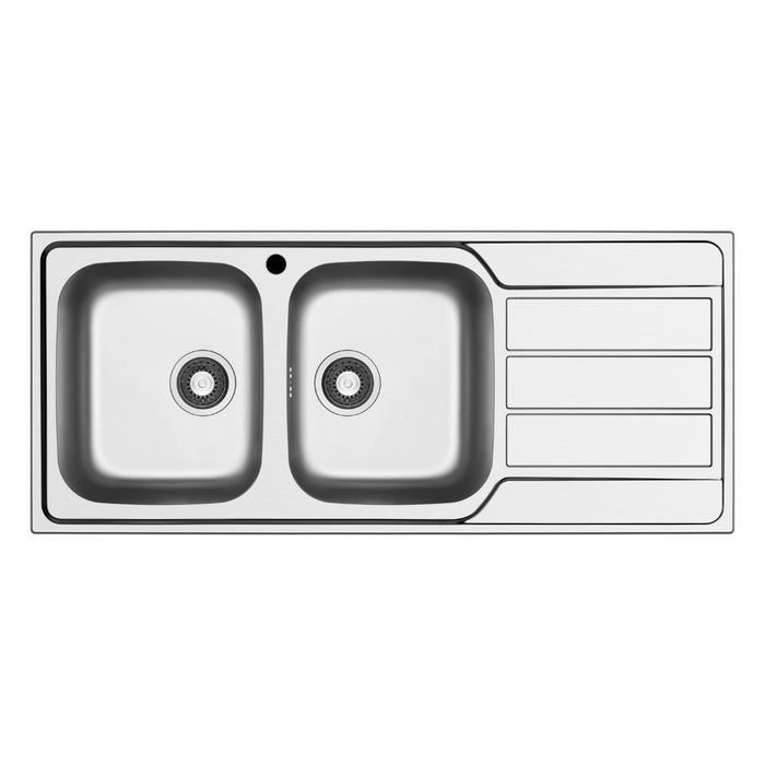 Lavello da incasso Tirreno116 in acciaio inox 2 vasche e gocciolatoio destro 116x50