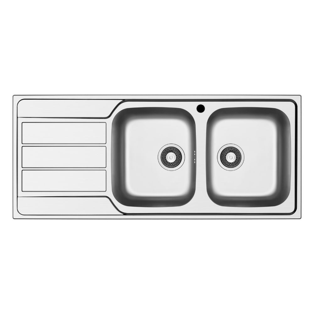 Lavello da incasso Tirreno116 in acciaio inox 2 vasche e gocciolatoio sinistro 116x50