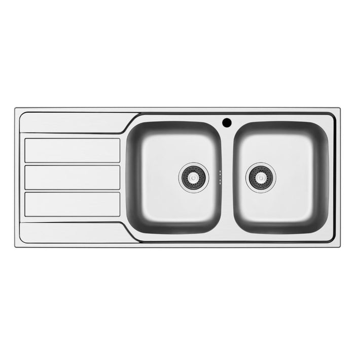 Lavello da incasso Tirreno116 in acciaio inox 2 vasche e gocciolatoio sinistro 116x50