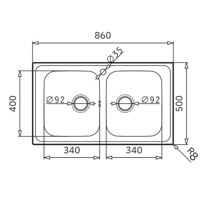 Lavello da incasso Tirreno862 in acciaio inox con doppia vasca 86x50