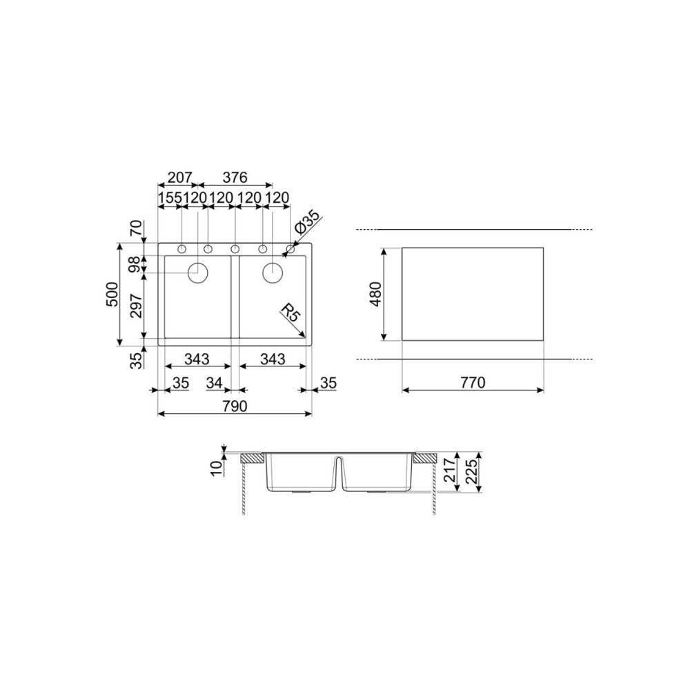 Lavello incasso 2 vasche 79x50 Smeg VZ3434B bianco