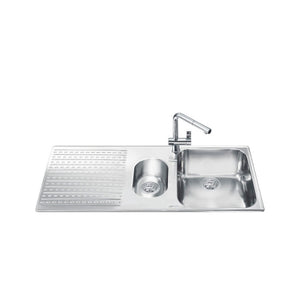 Lavello incasso 2 vasche e gocciolatoio sinistro 100x50 Smeg LTS102S2 inox spazzolato