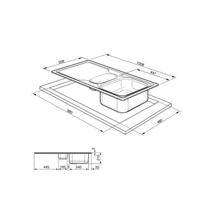Lavello incasso 2 vasche gocciolatoio destro 100x50 Smeg LV100D3 inox
