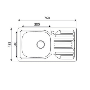 Lavello incasso cucina acciaio 76x43.5 una vasca e gocciolatoio sinistro SA07SX Samet
