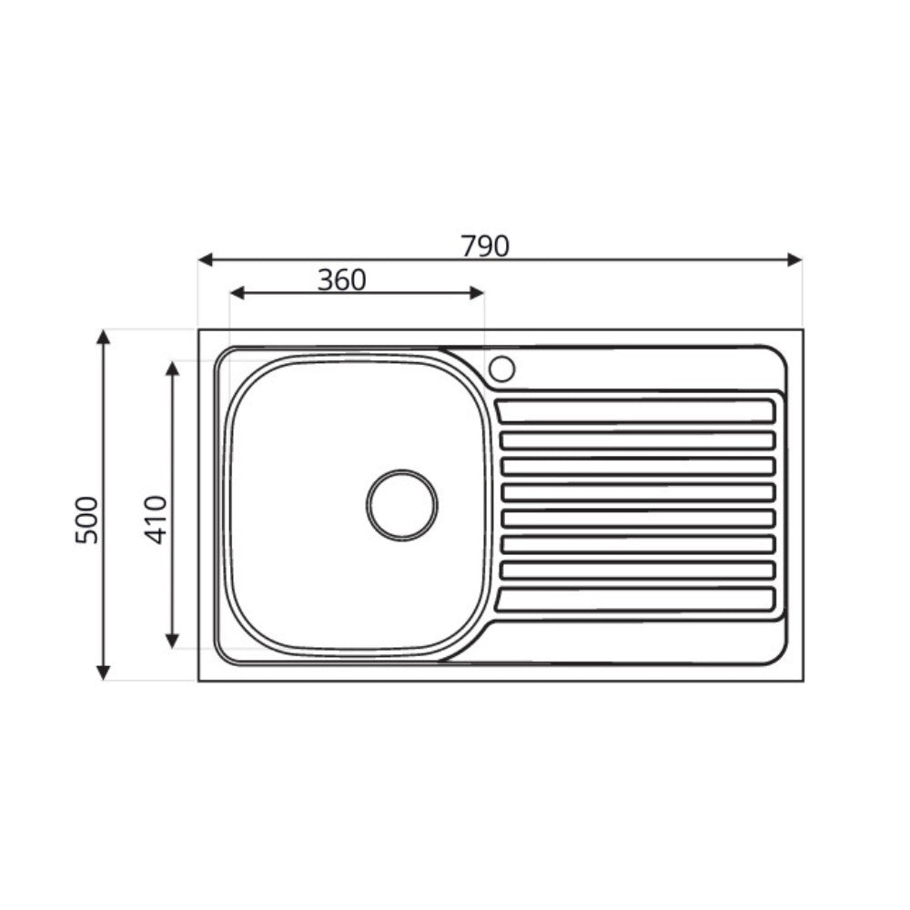 Lavello incasso cucina acciaio 79x50 cm una vasca e gocciolatoio destro Classic 273DX