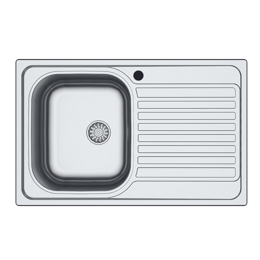 Lavello incasso cucina acciaio 79x50 cm una vasca e gocciolatoio destro Classic 273DX