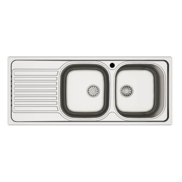 Lavello incasso cucina MP1162SX acciaio116x50 cm due vasche e gocciolatoio sinistro
