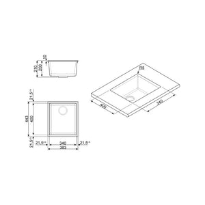 Lavello incasso monovasca sottotop 38x44 Smeg VZUM40TT titanio