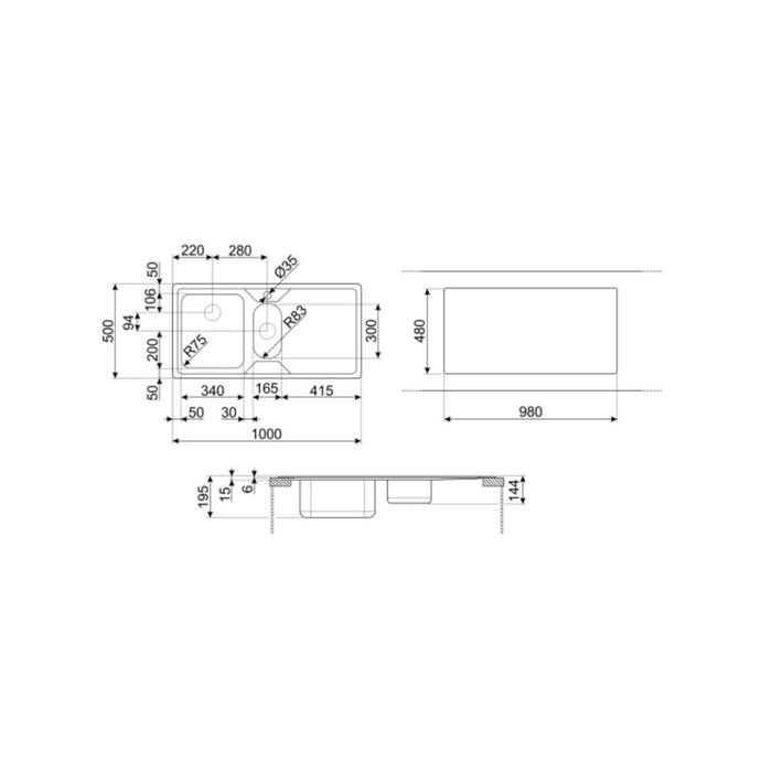 Lavello incasso semifilo 2 vasche e gocciolatoio destro 100x50 Smeg LP102D2 inox