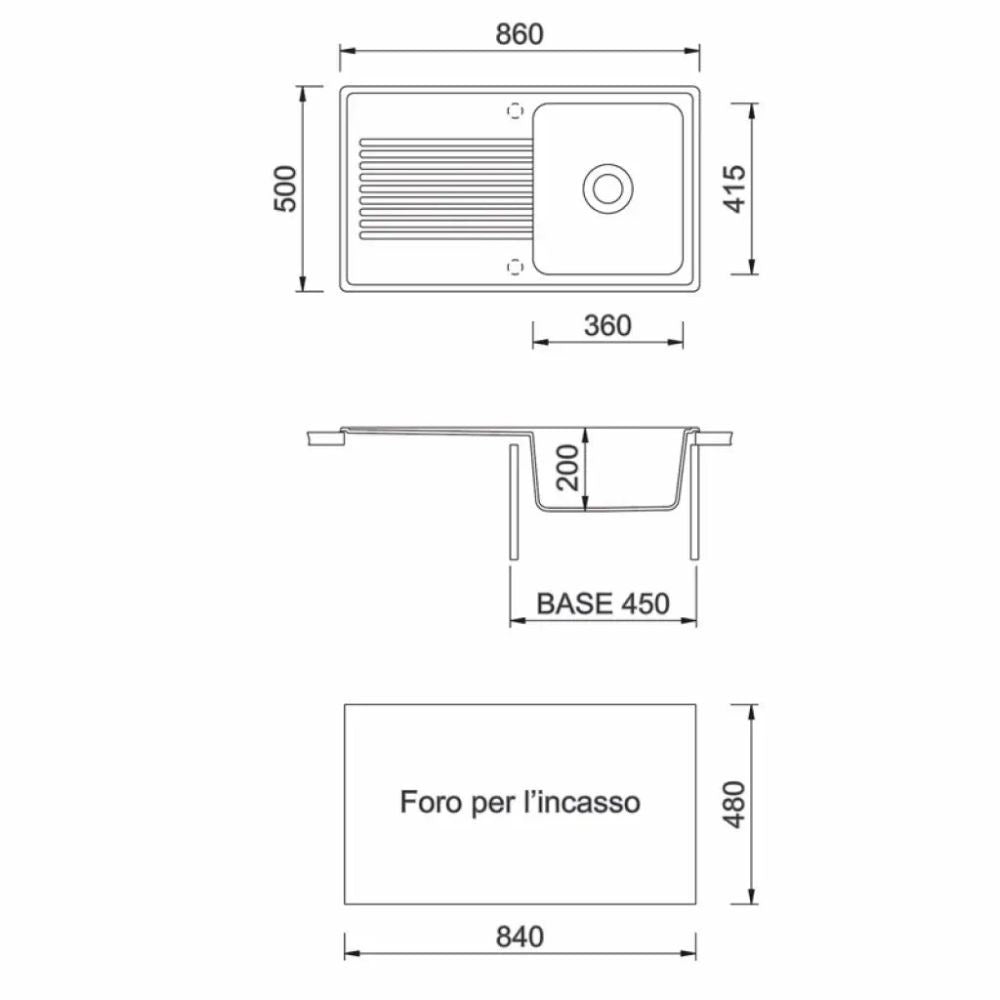 Lavello reversibile 1 vasca gocciolatoio Granitovero861vbip bianco Samet