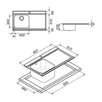 Lavello Smeg LI91SGD 90x50 cm 1 vasca con gocciolatoio a destra con vetri silver