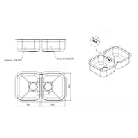 Lavello sottotop 2 vasche 76x45 Smeg UM3434 inox