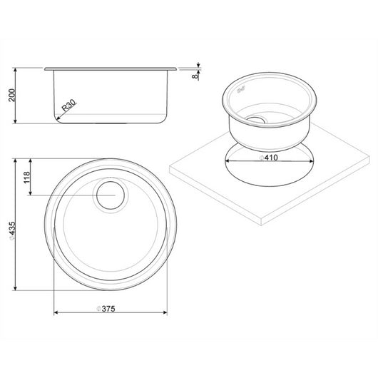 Lavello tondo Smeg 10I3PN 43.5 cm PVD nero opaco
