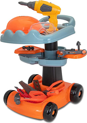 Teorema Giocattoli- Banco da Lavoro Giocattolo per Officina con Attrezzi, Casco Protettivo e Trapano a Batteria con luci