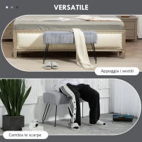 Panca Fondo Letto Imbottita in Peluche, Legno e Metallo, 82x30x47 cm, Grigia e Nera