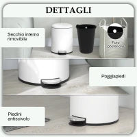 Bidone Immondizia a Pedale da 5L con Coperchio a Chiusura Morbida, in Metallo e PP, 26.5x21x28 cm, Crema