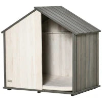 Cuccia per Cani a Casetta in Legno, per Animali Fino a 15kg, Grigio e Bianco