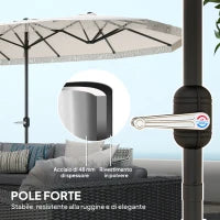 Ombrellone Doppio a 12 Stecche con Manovella, in Poliestere e Acciaio, 450x265x260 cm, Bianco Crema