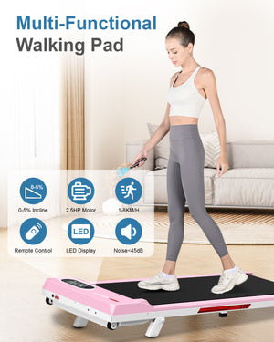 Tapis Roulant Elettrico con Inclinazione - RATTANTREE - 1-8 km/h Tapis Roulant Salvaspazio con Pendenza - 2 in 1 Walking Pad e Telecomando - Display a LED - Rosa