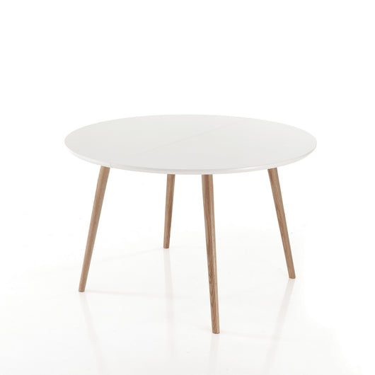 Tavolo rotondo allungabile effetto legno laccato bianco cm H75 x Ø120