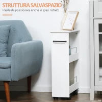 kleankin Carrello Salvaspazio Multiuso in Legno MDF e Ruote, 42.5x20.3x66.7cm, Bianco