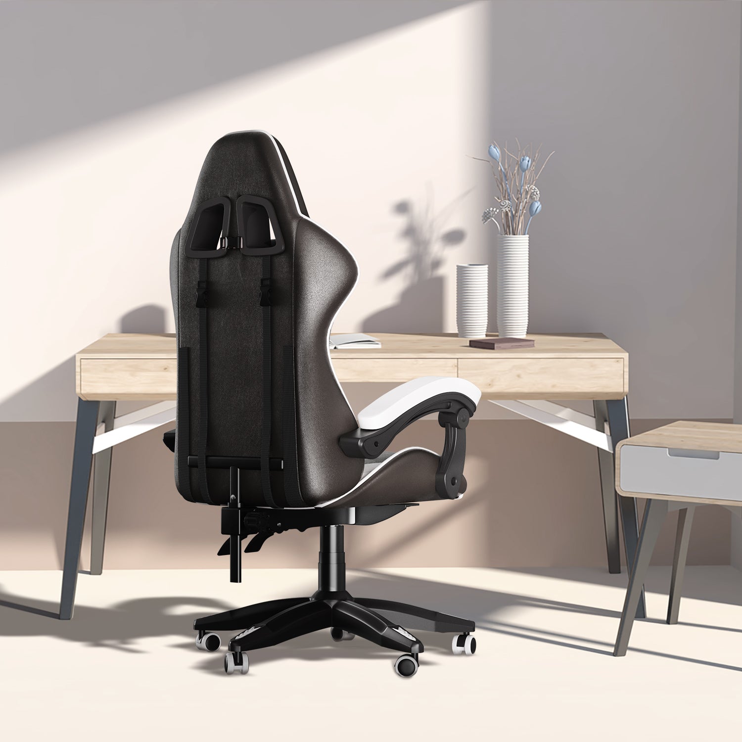 Sedia gaming Bianco - Poltrona Racing - RATTANTREE - Schienale Reclinabile, Altezza Regolabile, 360 Gradi Direzionale