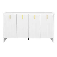 Credenza Moderna con 4 Ante e Ripiani Regolabili, Maniglie Dorate, per Soggiorno e Cucina, 140x38x80 cm, Bianco