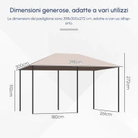 Gazebo da Giardino 4x3m con 6 Tende Rimovibili, Struttura in Metallo e Telo in Poliestere Beige