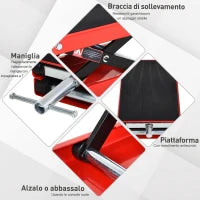 DURHAND Cavalletto Alzamoto, Sollevatore per Moto in Acciaio Rosso e Nero, Pieghevole e Antiscivolo 41.5 x 23.5 x 10-37cm