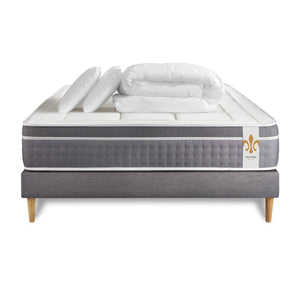 Pacchetto letto completo - Materasso 140x190cm + Box spring con doghe (in kit) + 2 cuscini + Piumino - Trente