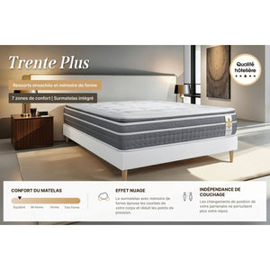 Pacchetto letto completo - Materasso 200x200cm + Box spring con doghe (kit) + 2 cuscini + Piumino - Trente PLUS