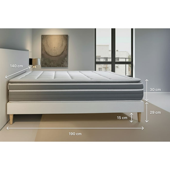 Pacchetto letto completo - Materasso 140x190cm + Box spring con doghe (kit) + 2 cuscini + Piumino - Trente PLUS