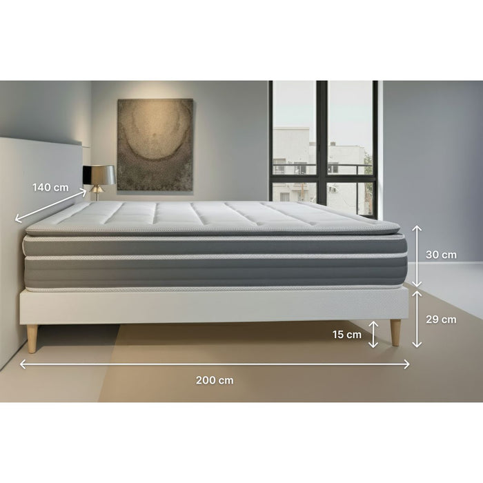 Pacchetto letto completo - Materasso 140x200cm + Box spring con doghe (kit) + 2 cuscini + Piumino - Trente PLUS