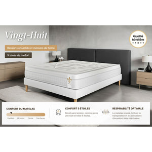 Pacchetto letto completo - Materasso 180x200cm + Box spring con doghe (kit) + 2 cuscini + Piumino - Vingt-Huit