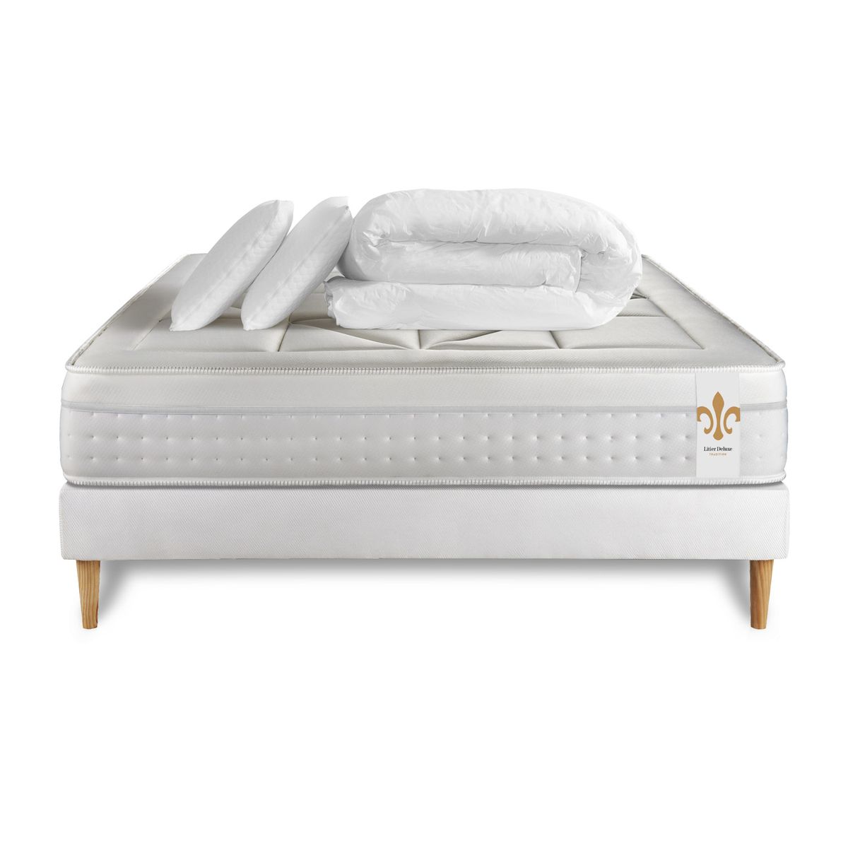 Pacchetto letto completo - Materasso 180x200cm + Box spring con doghe (kit) + 2 cuscini + Piumino - Vingt-Huit