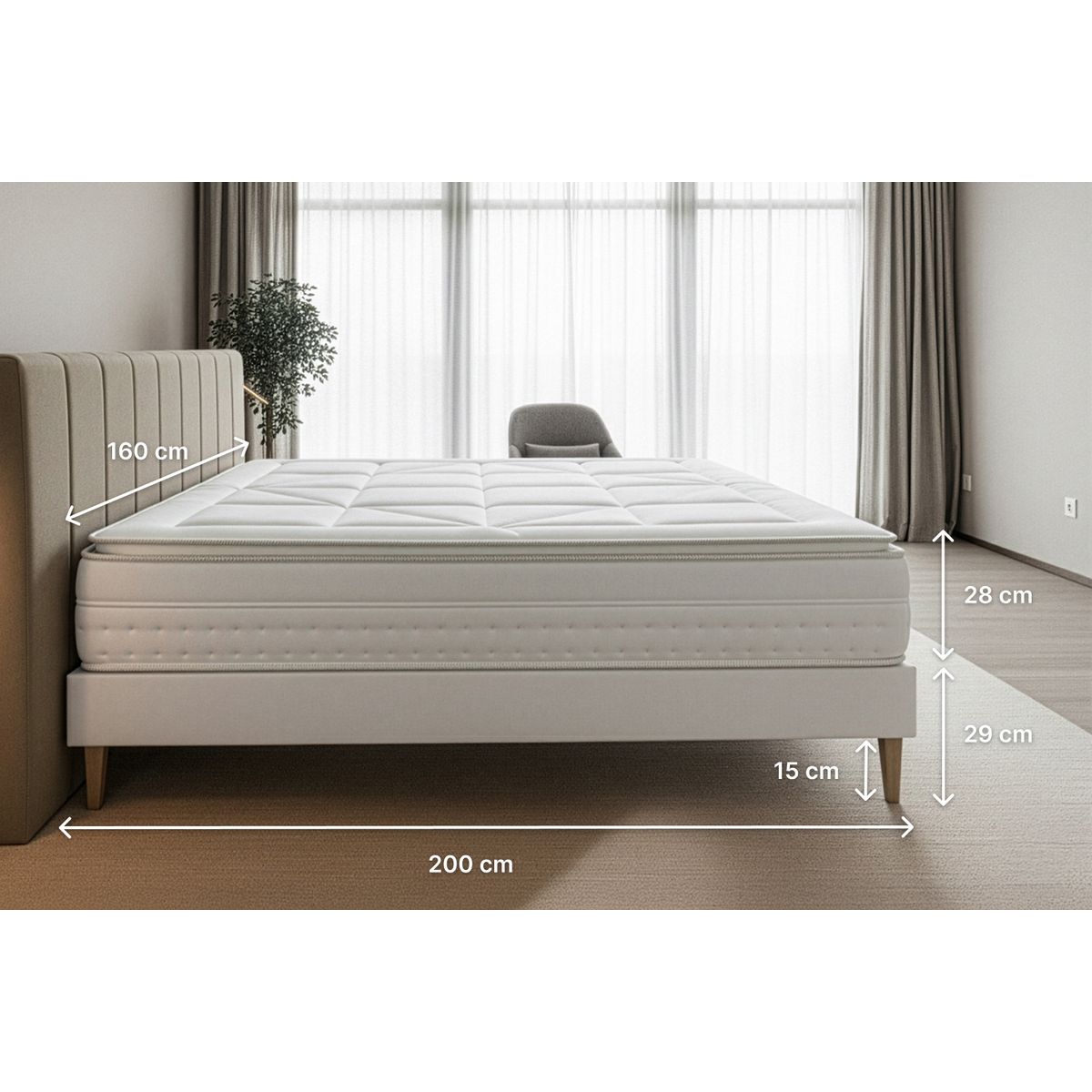 Pacchetto letto completo - Materasso 160x200cm + Box spring con doghe (kit) + 2 cuscini + Piumino - Vingt-Huit PLUS