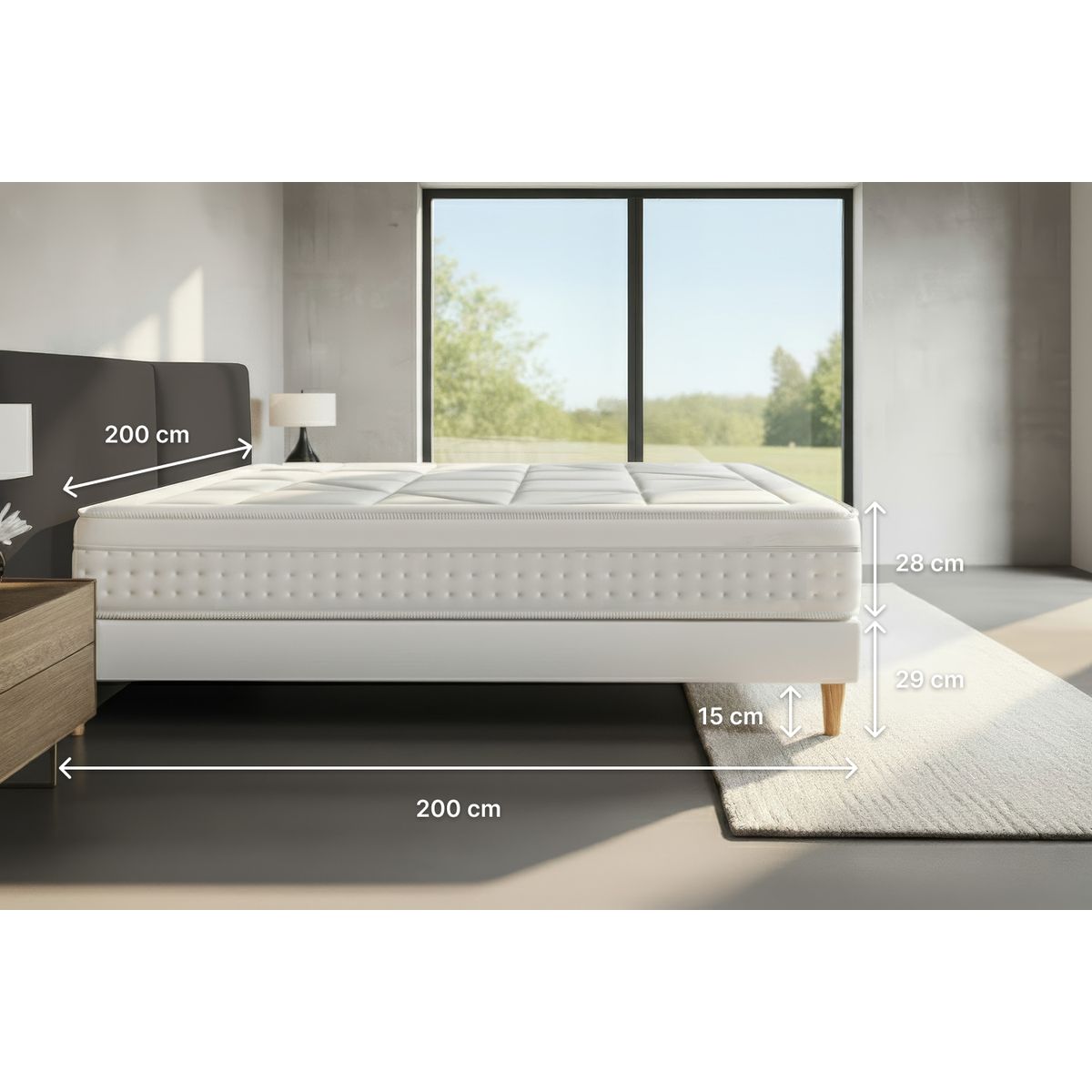 Pacchetto letto completo - Materasso 200x200cm + Box spring con doghe (kit) + 2 cuscini + Piumino - Vingt-Huit
