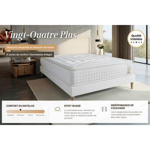 Pacchetto letto completo - Materasso 200x200cm + Box spring con doghe (kit) + 2 cuscini + Piumino - Vingt-Quatre PLUS