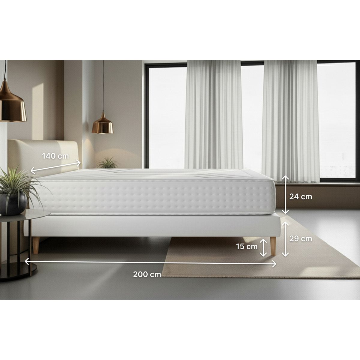 Pacchetto letto completo - Materasso 140x200cm + Box spring con doghe (kit) + 2 cuscini + Piumone - Vingt-Quatre