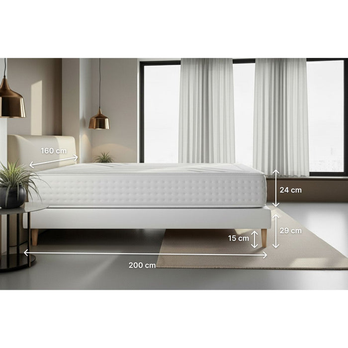 Pacchetto letto completo - Materasso 160x200cm + Box spring con doghe (kit) + 2 cuscini + Piumino - Vingt-Quatre