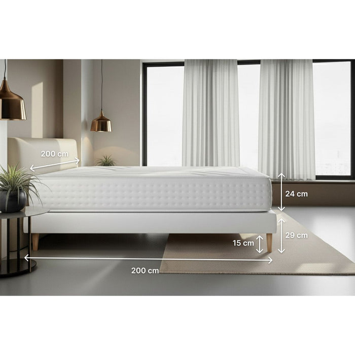 Pacchetto letto completo - Materasso 200x200cm + Box spring con doghe (kit) + 2 cuscini + Piumino - Vingt-Quatre