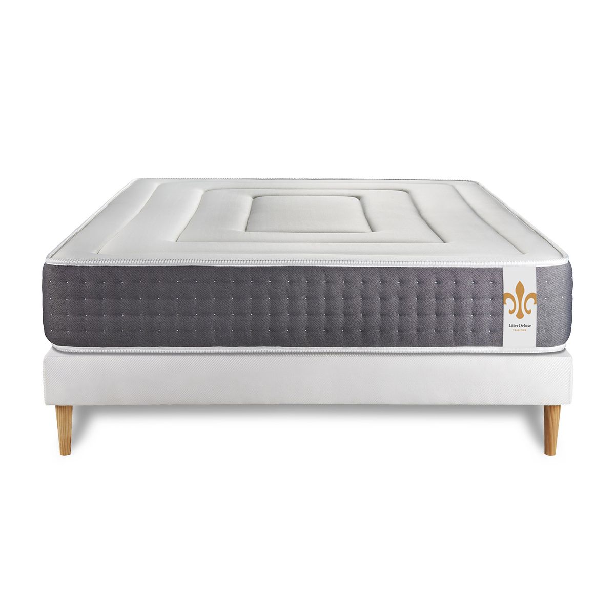 Pacchetto letto completo - Materasso 140x190cm + Box spring con doghe (kit) + 2 cuscini + Piumino - Vingt-Six