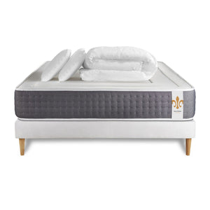 Pacchetto letto completo - Materasso 140x190cm + Box spring con doghe (kit) + 2 cuscini + Piumino - Vingt-Six