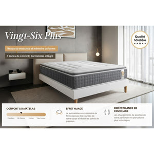Pacchetto letto completo - Materasso 160x200cm + Box spring con doghe (kit) + 2 cuscini + Piumino - Vingt-Six PLUS