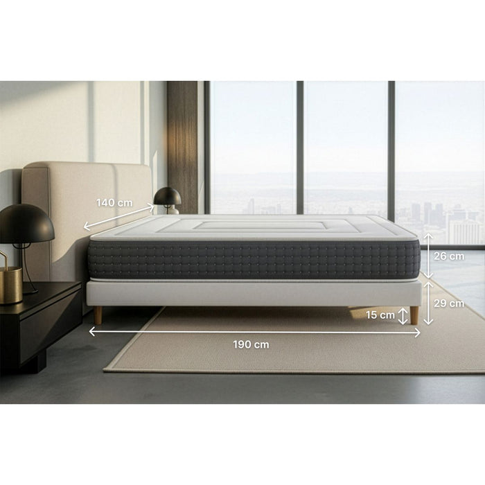 Pacchetto letto completo - Materasso 140x190cm + Box spring con doghe (kit) + 2 cuscini + Piumino - Vingt-Six