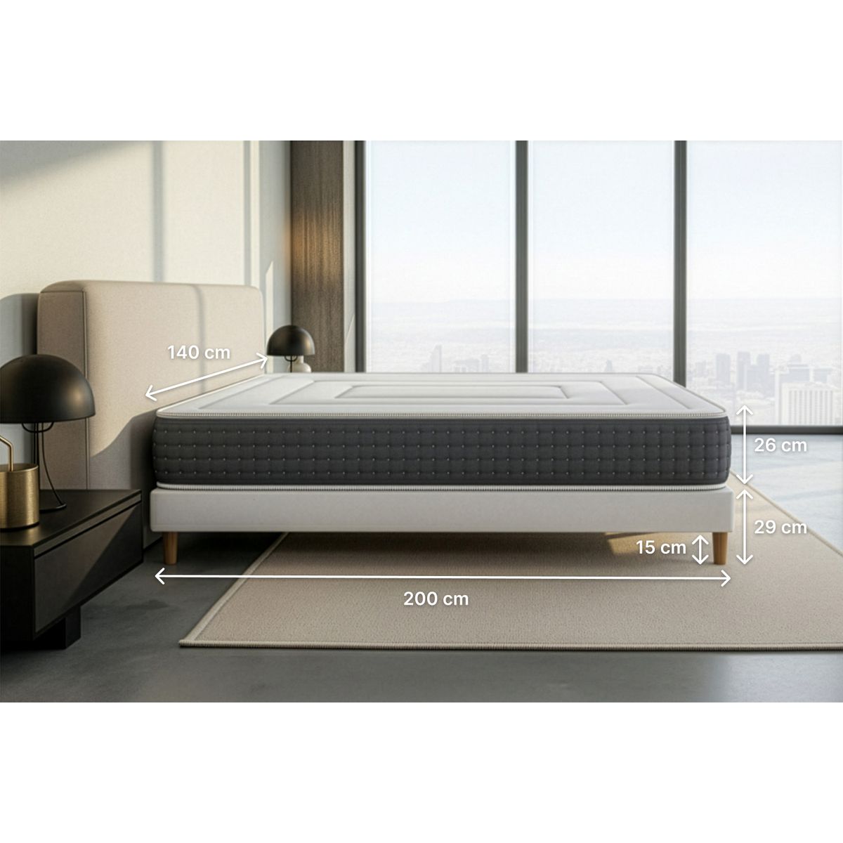 Pacchetto letto completo - Materasso 140x200cm + Box spring con doghe (kit) + 2 cuscini + Piumino - Vingt-Six