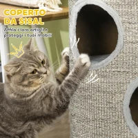 Cuccia per Gatti a 3 Livelli con Tiragraffi in Sisal e Peluche, Ø38x70cm, Grigio Chiaro