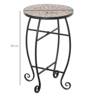 Tavolino da Giardino, Tavolo da Esterno in Metallo Nero e Ceramica, Verde e Arancione Ф36 x 58cm