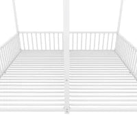Letto per bambini 4+ anni in metallo 90×200 cm, forma di casa, con sponda di sicurezza, senza materasso, Bianco